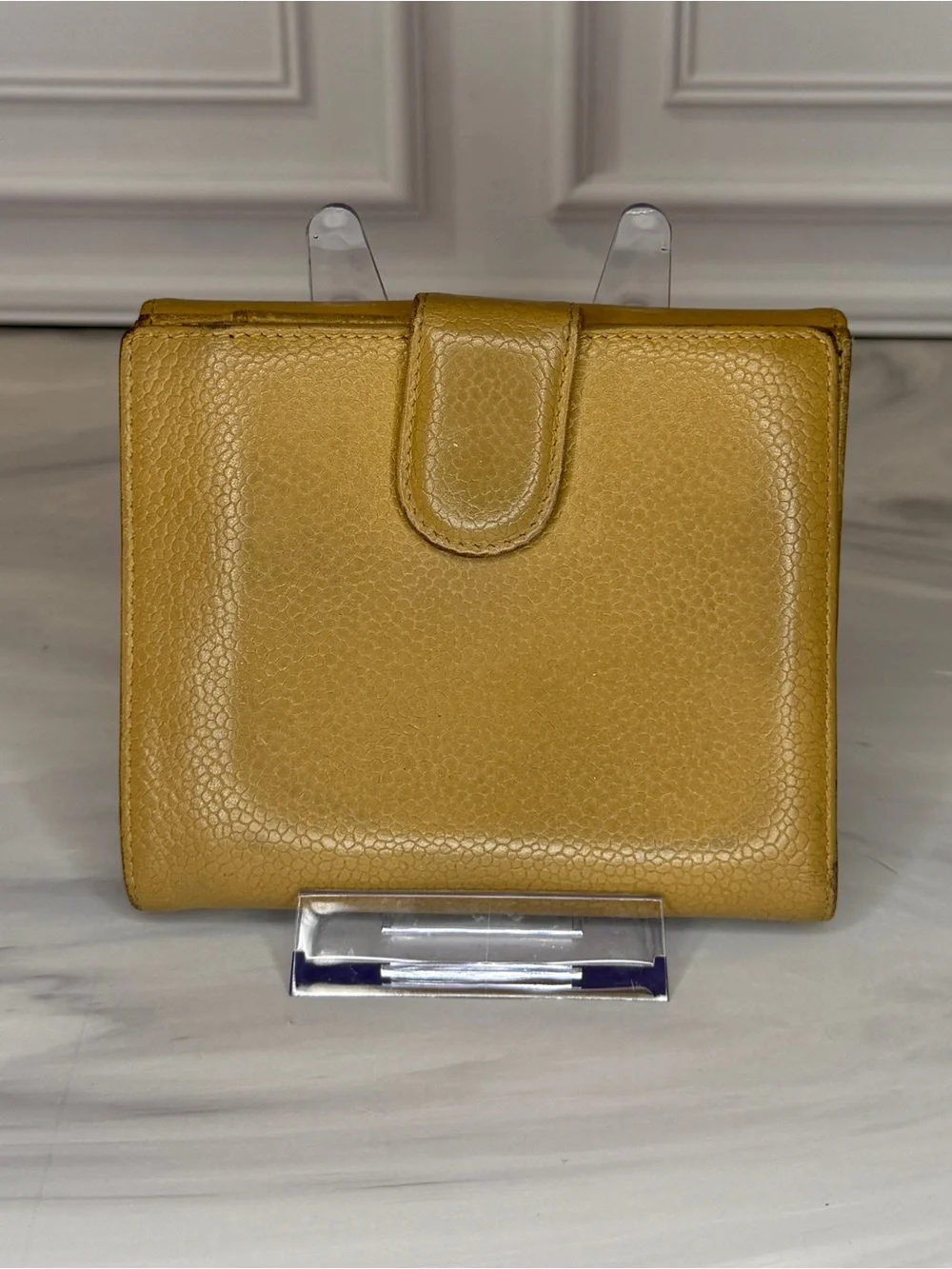 CHANEL Cambon Ligne Camel Caviar Leather Snap Bifold Wallet Vintage